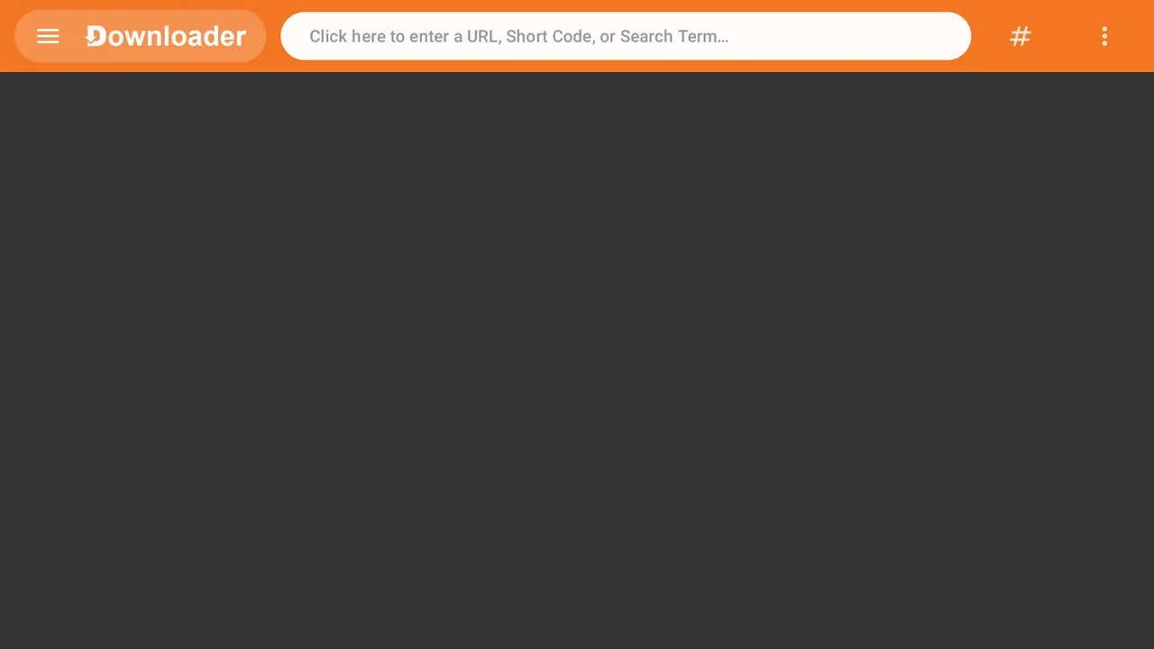 Downloader recién abierto, con la casilla para escribir la dirección arriba
