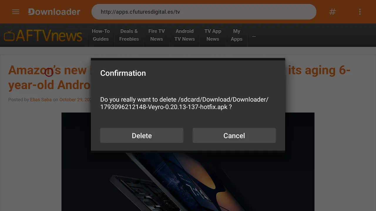 Confirmación para borrar el archivo descargado