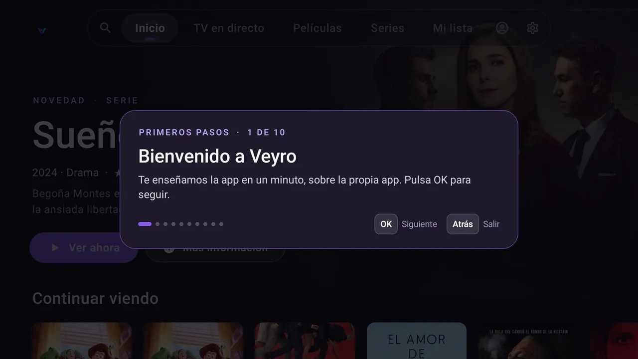 La guía de primeros pasos señalando el menú